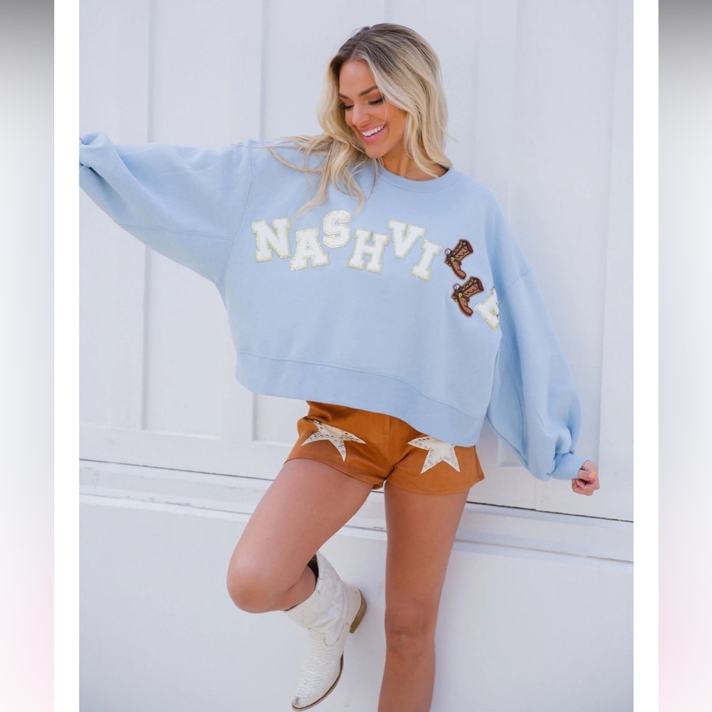 Judith March ‘Nashville Pullover’ Blue Sequined Decal Sweatshirt